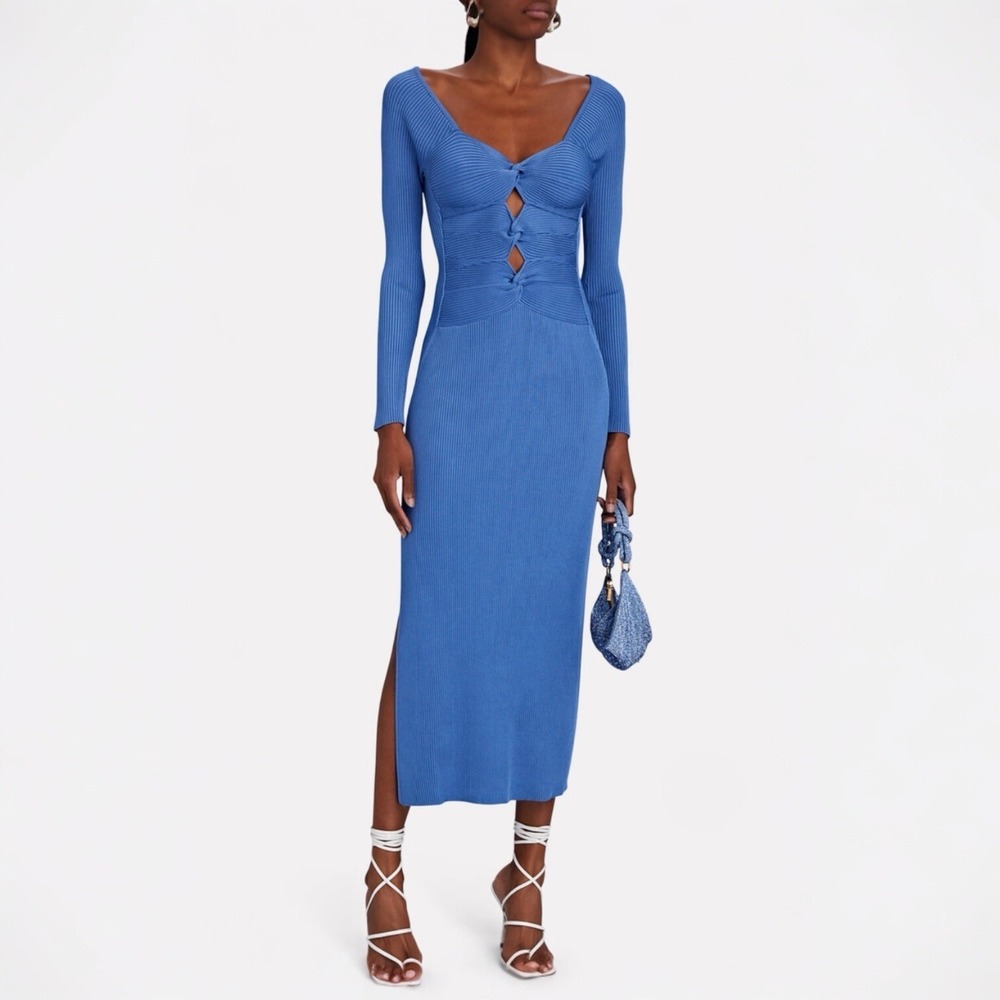 Cult Gaia Melissa Long Sleeve Knit Midi Dress Size‎ Large Ribbed Stretch - Picture 13 of 13